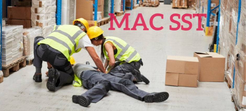 Mise en situation d'un accident du travail lors d'une formation MAC SST organisée par MK Rescue.
